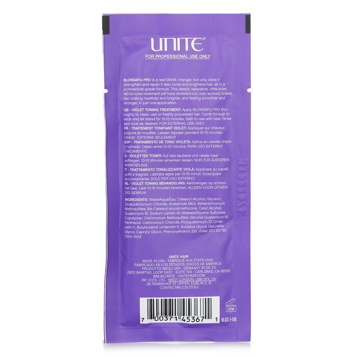 Unite BLONDA Fix PRO Violet Toning Treatment (Salon Product) 24x30ml