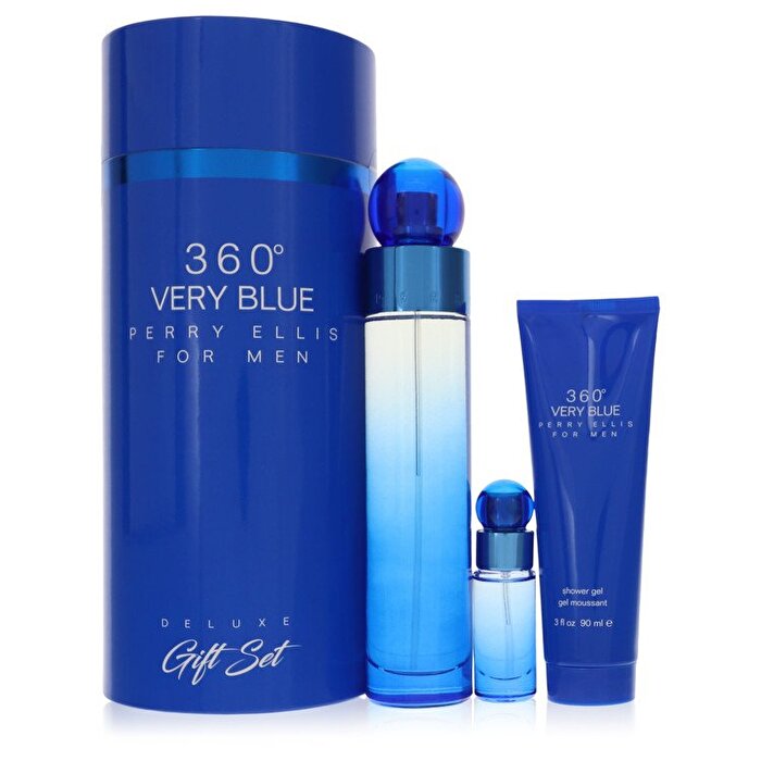 Perry Ellis 360 Very Blue Gift Set - 3.4 oz Eau De Toilette Spray + Mini Eau De Toilette Spray + 3 oz Shower Gel